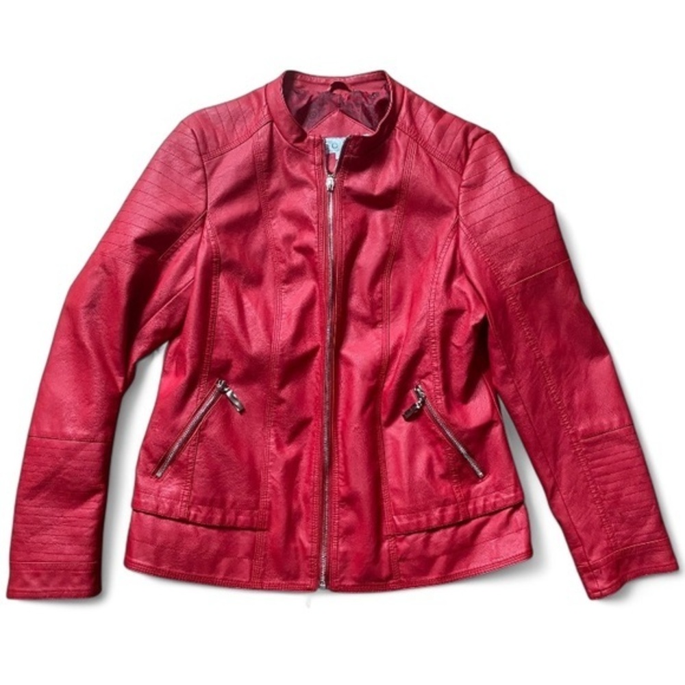 Cleo Petites Women's Red Faux Leather Jacket